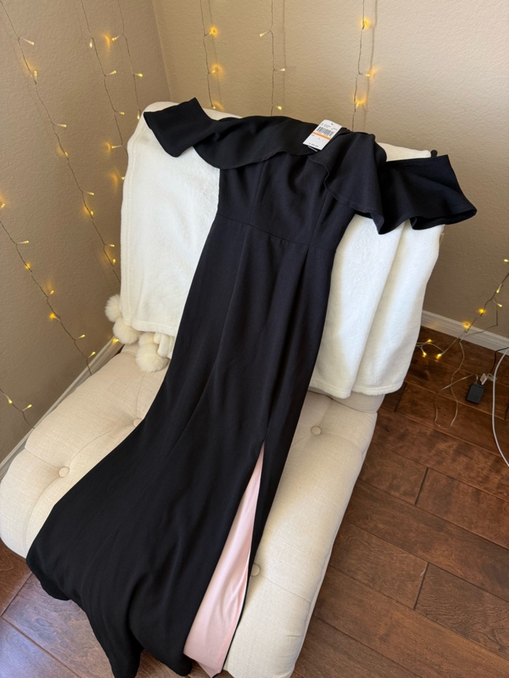 Express Black Off-the-Shoulder Ruffle Maxi Dress